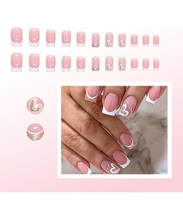 press-on nails French square fake nails short press-on nails reusable short nails press-on cute nails set for women DIY family party date wedding manicure tips - Buy Online on GoSupps.com