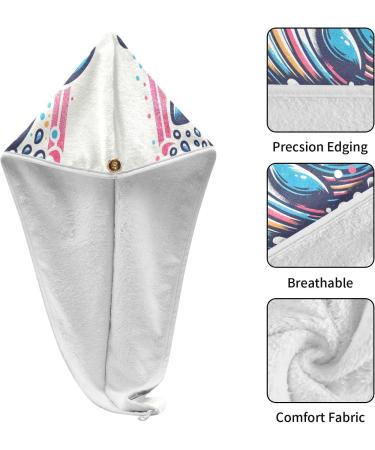 Whale Rainbow Waves Hair Towel 2 Pack - Super Absorbent Quick Dry Hair Turbans with Button Wrap for Women & Girls - Buy Online on GoSupps.com
