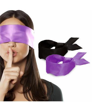 2 pcs Silk Satin Blindfold Eye mask for Sleeping 155cm / 62 Silk Eye Covers Satin Sleep mask (Black+Purple)