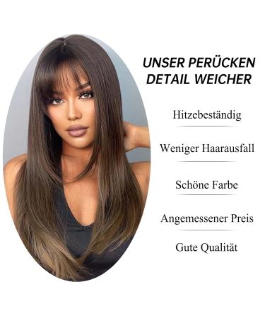 Buy Testar 24 Brown Wig with Bangs - Long Straight Dark Brown Wigs for Women | Natural Art Hair for Daily Wear Parties & Cosplay - Buy Online on GoSupps.com