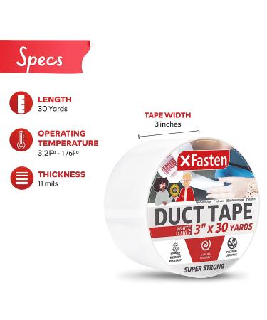 XFasten Super Strong Duct Tape  White  3" x 30 Yards  Waterproof Duct Tape for Outdoor  Indoor  School and Industrial Use 3-Inch by 30 Yards White - Buy Online on GoSupps.com