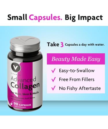 Premium Collagen Supplements for Women - Marine Collagen with Hyaluronic Acid, Biotin, Vitamin C & E - 90 Capsules - UK Made - Buy Online on GoSupps.com