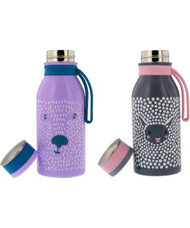 Hydro Pro Kids 14oz Stainless Steel Water Bottle - Vacuum Insulated, Leak Proof - Furry Friends Design, Purple Bear/Grey Sheep - Ideal for On the Go and Lunchboxes - Buy Online on GoSupps.com