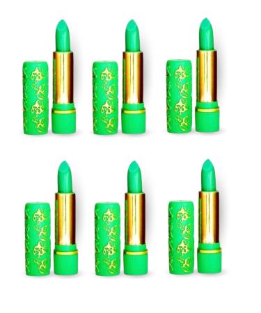 Set of 6 Magic Lipsticks Made in Morocco - Green Shades, Moisturizing, Long Lasting, Temperature and pH Changing, Nourishing Makeup, Plump and Shiny Lips