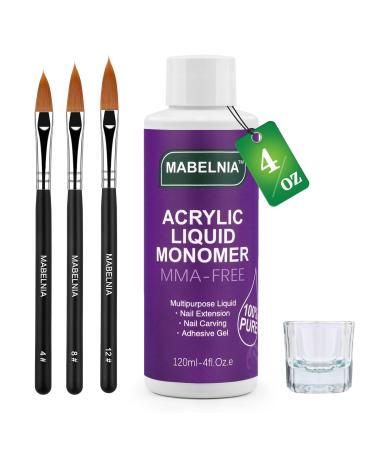 MABELNIA Monomer Acrylic Nail Liquid 4oz for Acrylic Powder - Professional MMA-Free Non-Yellowing Formula Acrylic Liquid Monomer Nail Kit For Acrylic Nail Extension