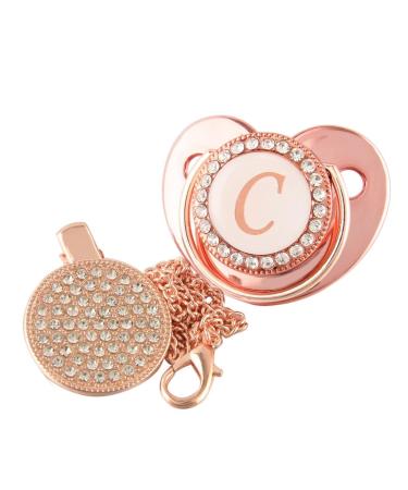 26 Letters Infant Pacifier - Pink Luxury Soothing Dummy with Chain Clips for 0-18M | Bling Pacifier for Babies - Buy Online on GoSupps.com