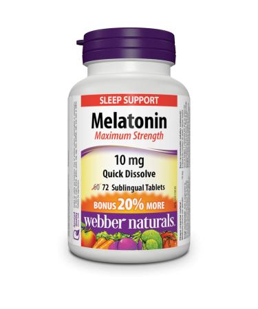 Webber Naturals Melatonin 10 mg Maximum Strength 72 Quick Dissolve Tablets For Sleep Support Vegetarian 72 Nutritional Supplement