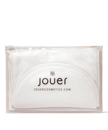 Jouer Microfiber Face Towel & Pouch - Microfiber Towel - Reusable Makeup Remover - Makeup Eraser Cloth - Wash Wet Remove Clean - Paraben Gluten & Cruelty Free - Vegan Friendly White