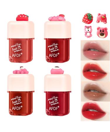 4 Colors Lip Stain Tint Set  Glossy Long Lasting Moisturizing Lip Stain  Natural Plump Lip Gloss Lip Tint Stain  High Pigment  Long-Lasting  Waterproof  Non-Sticky