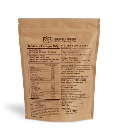 MB Herbals Organic Fenugreek Seeds Powder 1lb | Trigonella foenum-graecum Sd. | Methi Powder 16oz / 454g - Buy Online on GoSupps.com