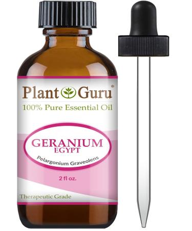 Plant Guru Geranium Essential Oil 2 oz 100% Pure Undiluted Therapeutic Grade