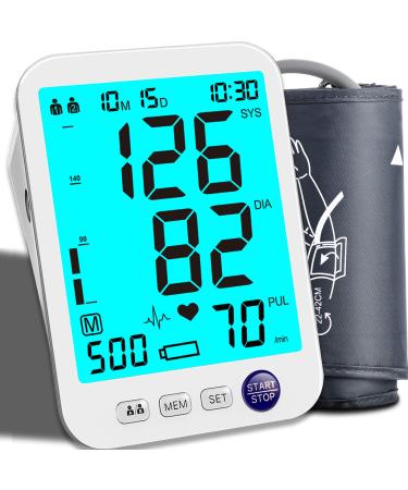 Blood Pressure Monitor Upper Arm Large LED Backlit Screen 1000 Sets Memory Automatic Digital BP Machine Adjustable BP Cuff monitor + 1 cuff (M/L)