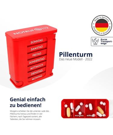 Kerpers 7-Day Pill Organizer | Made in Germany | 4-Compartment Medicine Box for Tablets & Supplements (2 Pack - White/Red) - Buy Online on GoSupps.com