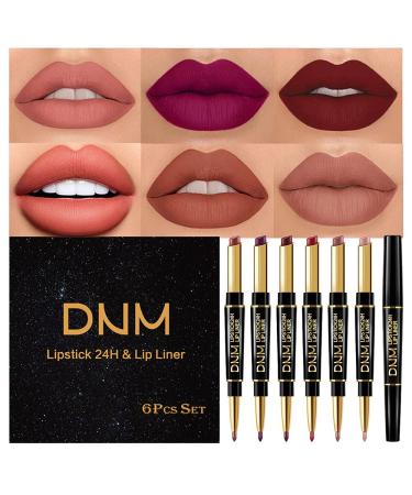 evpct 6 Pcs Lip Liner and Lipstick Set Kit DNM Chestnut Nude Dark Red Matte Matt Mat 24 Hour Lipstick Pen and Lip Kit with Lip Liner Pencil Long Lasting Set for Women labiales mate 24 horas originales 6 Count (Pack of 1)...
