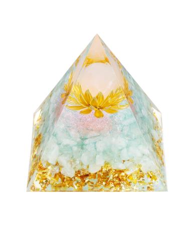 Orgone Pyramid Positive Energy, Crystal Pyramid Flower of Life Quartz with Agate, Protection Crystals Energy Generator for Stress Reduce Healing Meditation Attract Wealth Lucky (Suspension Blue)