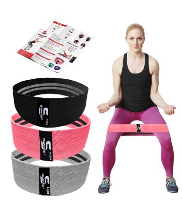 Resistance Bands Resistance Band for Legs and Glutes Includes Exercise Band Workout Booklet Non-Slip Booty Band for Women & Men Hip Circle Back Stretcher Set of 3 Black-Pink-Grey