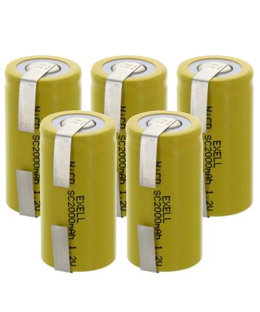 5x Exell SubC 1.2V 2000mAh NiCD Rechargeable Batteries with Tabs for high power static applications (Telecoms UPS and Smart grid) electric mopeds meters radios RC devices electric tools