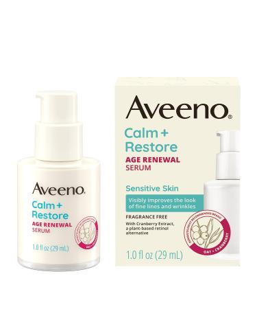 Aveeno Calm + Restore Age Renewal Anti-Wrinkle Face Serum Anti Aging Serum with Nourishing Oat & Cranberry Extract Visibly Improves the Look of Fine Lines Fragrance Free 1.0 fl. Oz