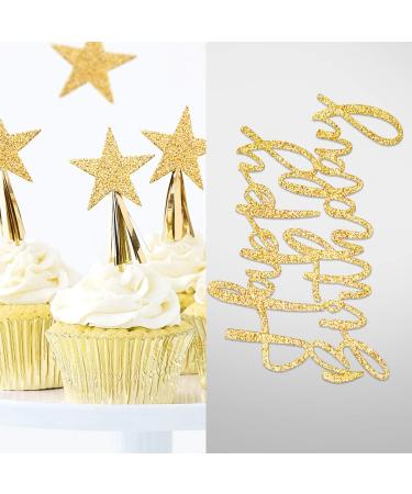 iZoeL Gold Happy Birthday Stars Cake Topper | Confetti Balloon Decoration for Birthdays | Perfect for Men & Women - Buy Online on GoSupps.com