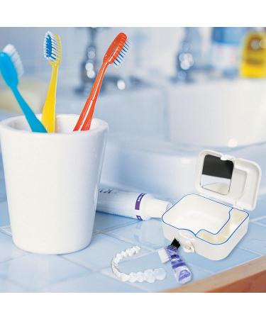 Denture Bath Case with Mirror & Cleaning Brush - Travel-Friendly Denture Cleaner for Retainers, Mouthguards, False Teeth - Household & Office Use - Buy Online on GoSupps.com