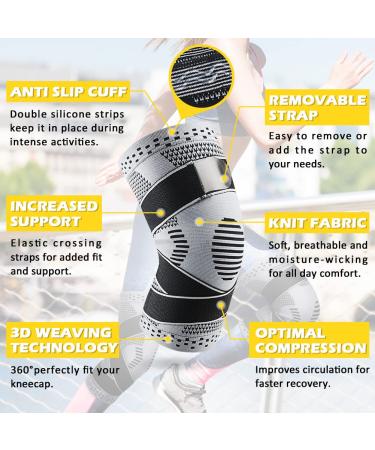 Beister Adjustable Knee Compression Sleeves for Men & Women - Professional Support Brace for Meniscus Tear, Arthritis, Sports - Grey - Buy Online on GoSupps.com