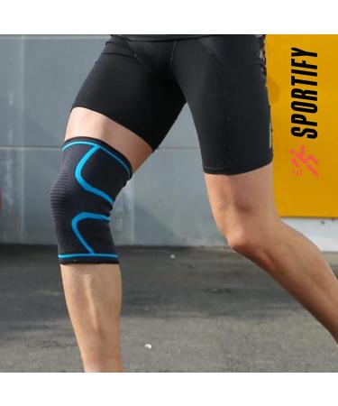 SPORTIFY your Knees: 2 Pack Premium Compression Sleeves - Knee Braces for Gym & Sports Pain Relief and Support MEDIUM BLACK - Buy Online on GoSupps.com