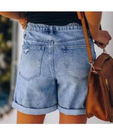 SNGSHJ Women's Denim Shorts | 7 Inseam Mid Rise Ripped Distressed Jeans | Summer Casual Hot Short Jeans - A-1 Blue, XL - Buy Online on GoSupps.com