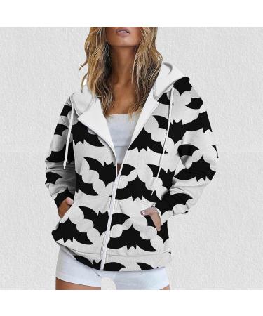Halloween Costumes Printed Hooded Pull Out Zipper Pocket Jacket plus Size Winter Coat for Women 4x Large White - Buy Online on GoSupps.com