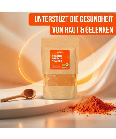RheinNatur Organic Rose Hip Powder 1kg - 100% Organic - Rich in Vitamins Minerals and Antioxidants - Ideal for Smoothies Tea Cereals and More - 1000g Bag - Buy Online on GoSupps.com