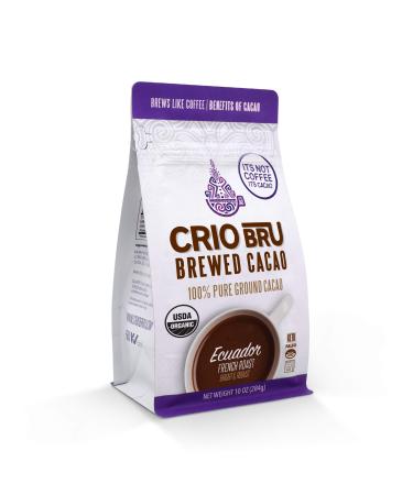 Crio Bru Brewed Cacao: Ecuador French Roast (Coco River) 284g (10oz) Bag | 100% Pure Ground Cacao | Great Substitute to Herbal Tea and Coffee | Honest Energy | Keto Whole 30 Paleo Organic Non-GMO