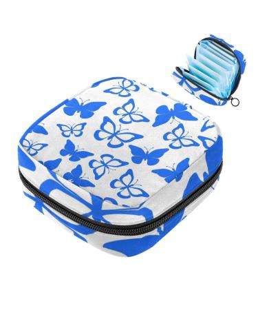 Muooum menstrual artery bag zipper women's flip bag tampons collect bags for women girls (blue white butterfly pattern) Color 9