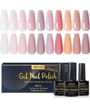 INPING Milky Jelly Gel Nail Polish Set - 10 Colors Natural Brown, Sheer White, Pink - UV/LED Soak Off Varnish for French Manicure - Women's Home & Salon Nail Art - Buy Online on GoSupps.com