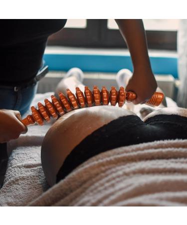 Wooden Massage Roller with Handle - Anti-Cellulite Body Massager for Back Neck & Legs - 12 Wheels - Natural Color - Buy Online on GoSupps.com
