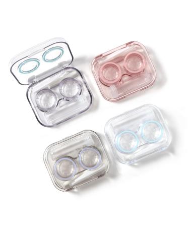 TATINO 4 Pieces Flip Lid Clear Contact Lens Case Travel Set contact lens applicatclear Contact Lens Case Set No need to unscrew suitable for different scenarios Contact Lens Case Clear Lid for easy 4color