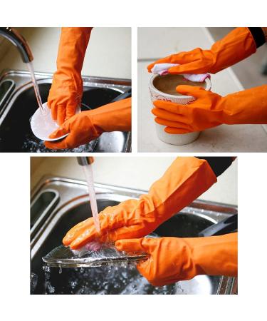 Waterproof Rubber Gloves - 4 Pairs of Reusable Cleaning Gloves for Dishwashing Kitchen Cleaning Working Painting Gardening in Blue Yellow Orange and Red colors(Large size) - Buy Online on GoSupps.com