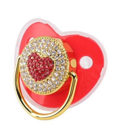 Baby Pacifier 6-18 Months Heart Shape Shiny Rhinestones Silicone Pacifier BPA Free Perfect Baby Luxurious Gift (Red)
