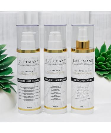 LUTTMANN Natural Hair Care Kit - Shampoo 200 ml + Balsam 200 ml + Hair Conditioner 200 ml - Intensive cleaning for all natural hair wigs hairpieces and extensions - Buy Online on GoSupps.com