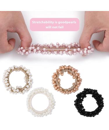 5PCS Pearl Hair Ties - Rhinestone Stretchy Hair Bands for Women and Girls - Hair Accessories Gift Set (Champagne Pink/White/Black) - Buy Online on GoSupps.com