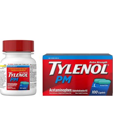 Tylenol PM Extra Strength Caplets 100 ct | Nighttime Pain Relief & Sleep Aid with Acetaminophen & Diphenhydramine HCl - Buy Online on GoSupps.com