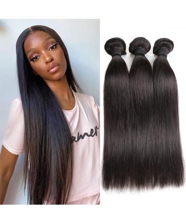 Straight Human Hair 3 Bundles Brazilian Virgin Hair Weave Bundles Silky Straight 12A Grade Unprocessed Hair Extensions Natural Black 10 12 14 inch 100g/pc 10 12 14 Straight Hair Bundles