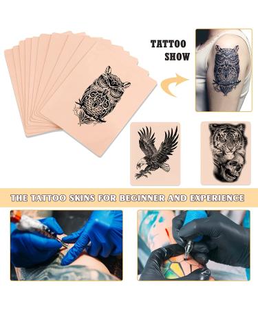 Lyuxzad Blank Tattoo Practice Skins - 10 Sheets 7.4x5.6 Double Sided Fake Skin for Tattooing & Microblading - Ideal for Beginners and Experienced Artists - Buy Online on GoSupps.com