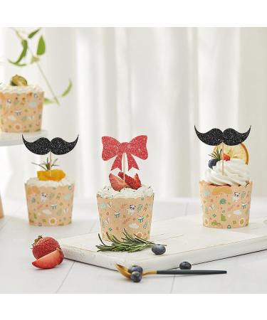 ANNATZQ Black Red Gender Reveal Cupcake Toppers Bow or Mustache Cupcake Toppers Glitter Baby Shower Party Decoration Supplies - Buy Online on GoSupps.com