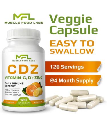 MUSCLE FOOD LABS 2 Pack C D Z | Vitamin C 1000mg | Vitamin D3 125mcg | Zinc 25mg | Non-GMO & Gluten Free | 240 Servings - Buy Online on GoSupps.com