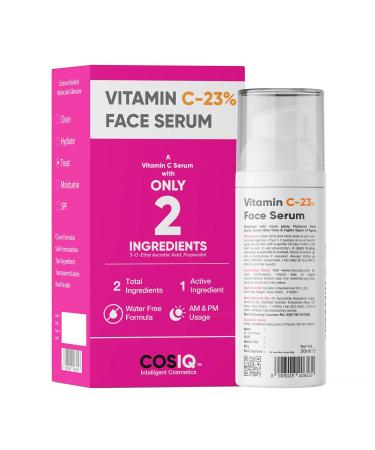 Cos-IQ 23% Vitamin C Face Serum for Glowing Skin 30ml| Advanced Molecular Skincare Technology | Highly Stable Non Irritating Non Sticky| Brightening & Hydrating Formula For Men & Women - Buy Online on GoSupps.com