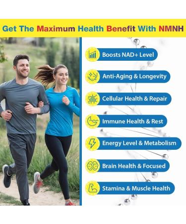 NMNH (NMN Supplement Alternative) NAD Supplements for Anti Aging Energy Immune Focus (Dihydronicotinamide Mononucleotide) 500mg to Boost NAD+ Levels As We Age Pure Organic - 60 Capsules - Buy Online on GoSupps.com