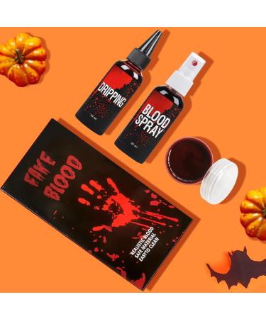 Fake Blood Set - 60ml Spray, 60ml Dripping, 40ml Gel Blood for Halloween Makeup & Costumes - Buy Online on GoSupps.com