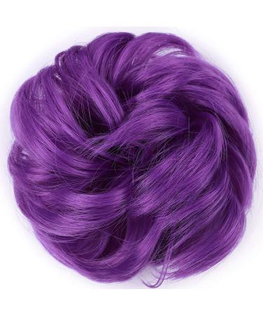 Silk-Co Hair Part with Rubber Band - 35g Wavy Soft Dutt Hair Extensions for Thickening Messy Bun Updos - Purple Lila Curled - Buy Online on GoSupps.com