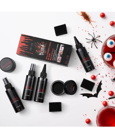 Vertintong 12 Pcs Halloween Fake Blood Makeup Kit | Coagulation Blood Drops Spray & Cream for Cosplay Vampire & Monster - Buy Online on GoSupps.com