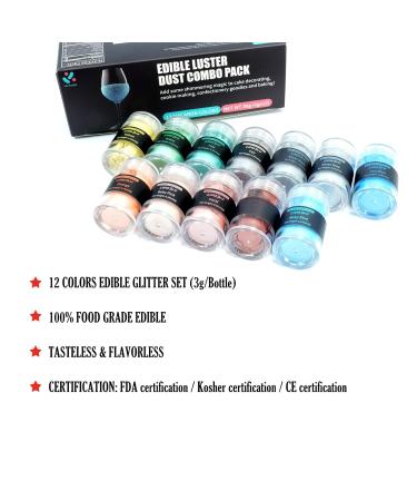 Macaron Color System - 100% Edible Glitter for Drinks | Lite Supply Gloss Dust Set for Beer Chocolate & Strawberries - 12 Vibrant Colors (3G/Bottle) | International Shipping Available - Buy Online on GoSupps.com