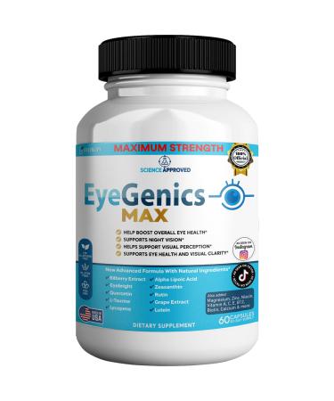 GREENVIFY EyeGenics Max Vision Support Supplement 60 Capsules Maximum Strength Eye Health Formula with Lutein Bilberry Extract Vitamins (1)